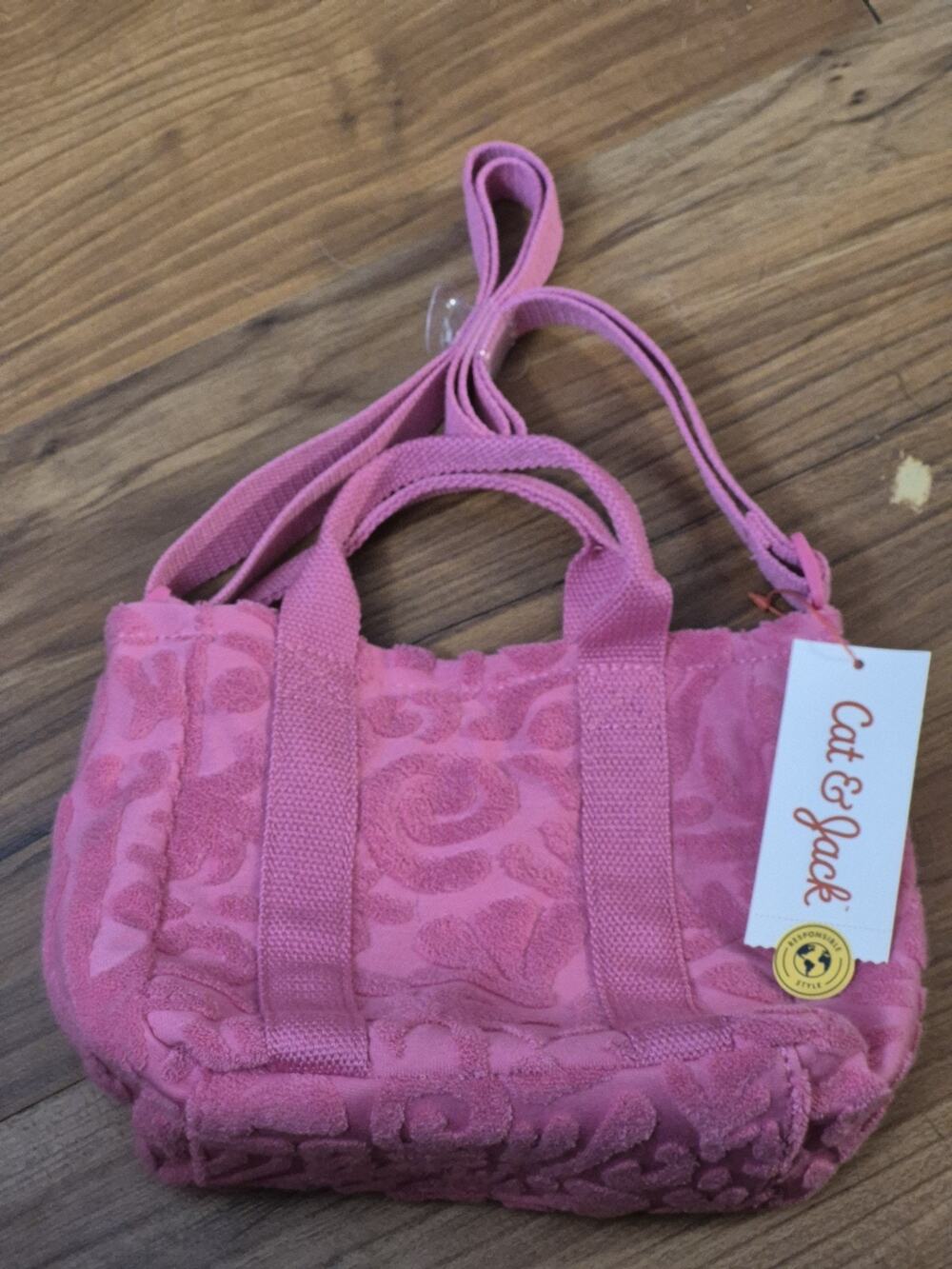 Cat & Jack Pink Fabric Tote Purse Crossbody With Dual Handles NWT S33